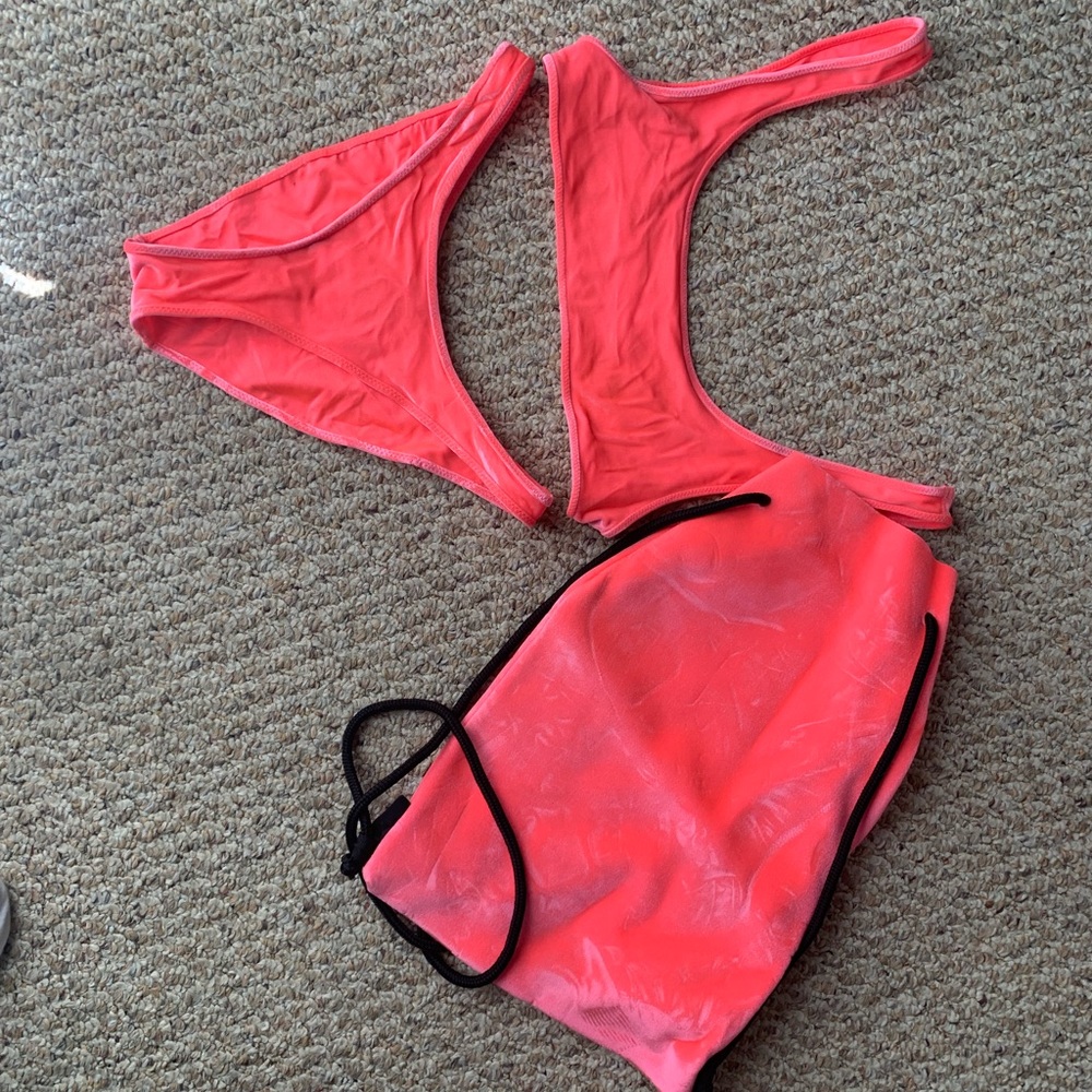 Neon Pink Triangl Swimsuit with Bag